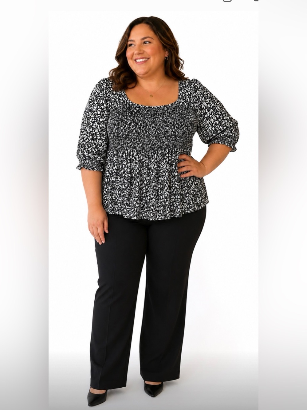 Torrid Peplum Floral Blouse Black and White Floral 2X Office, Business, Work